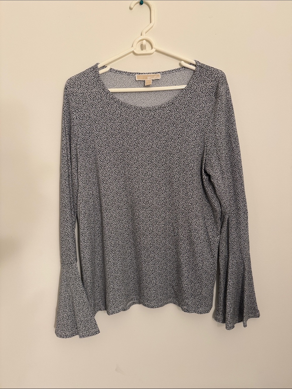 Michael Kors Navy and White Long-Sleeve Scoop Neck Top